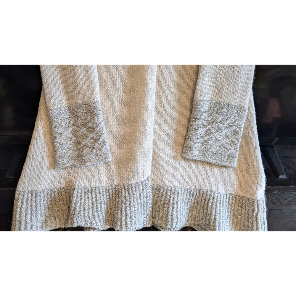 Prana Womens Cream Grey Cable Knit Button Long Cardigan Sweater S wool mohair - Picture 4 of 14